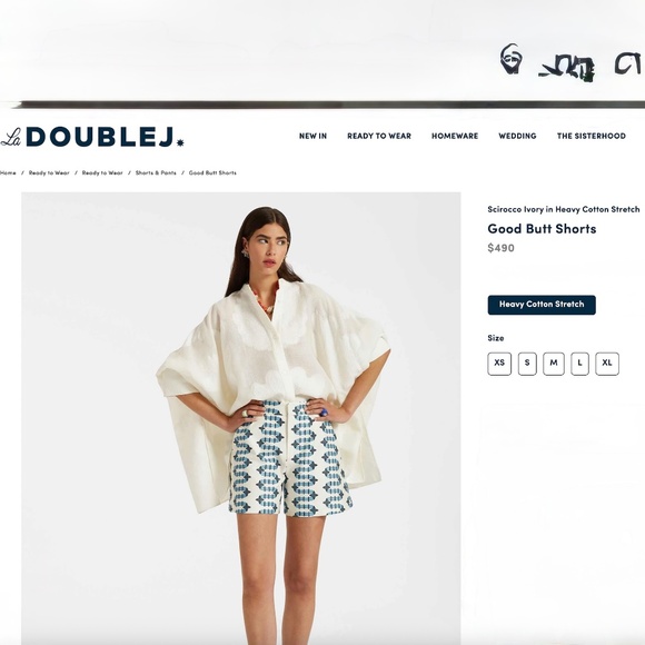 La DoubleJ High Waisted Cotton Stretch Big Butt Shorts In Scirocco Ivory Size S - Picture 11 of 11